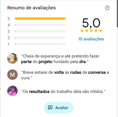 Resumo de avaliações 5.0 no Google